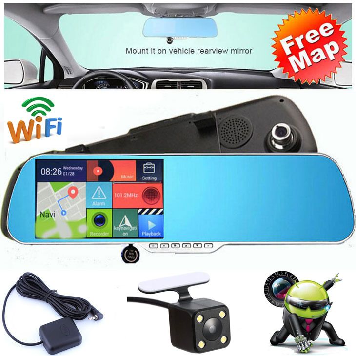 16GB 5" 1080P Android Rear View Mirror GPS Dash Cam CAR DVR Backup
