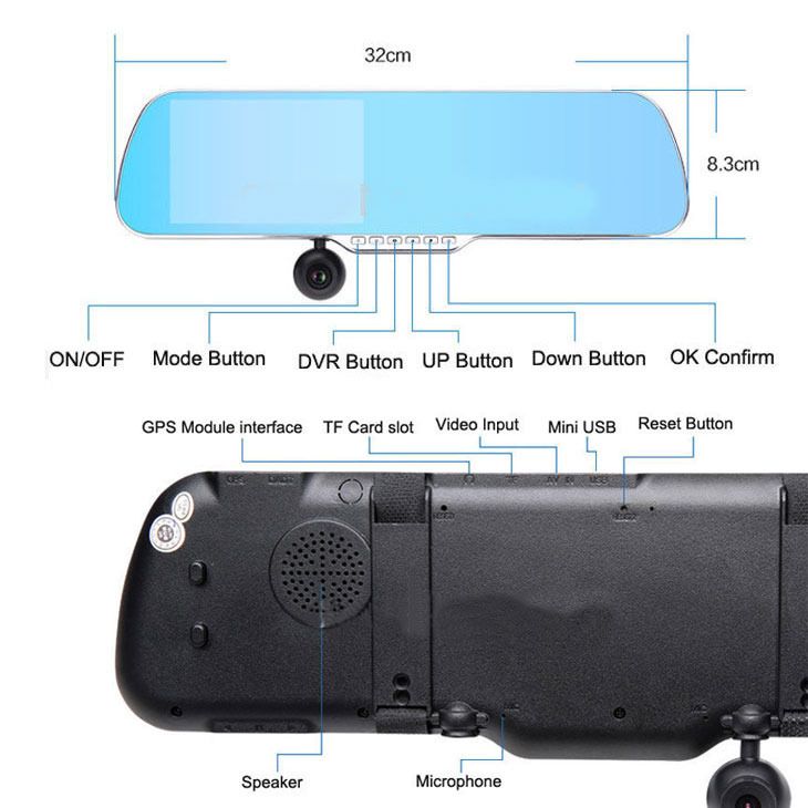 16GB 5" 1080P Android Rear View Mirror GPS Dash Cam CAR DVR Backup