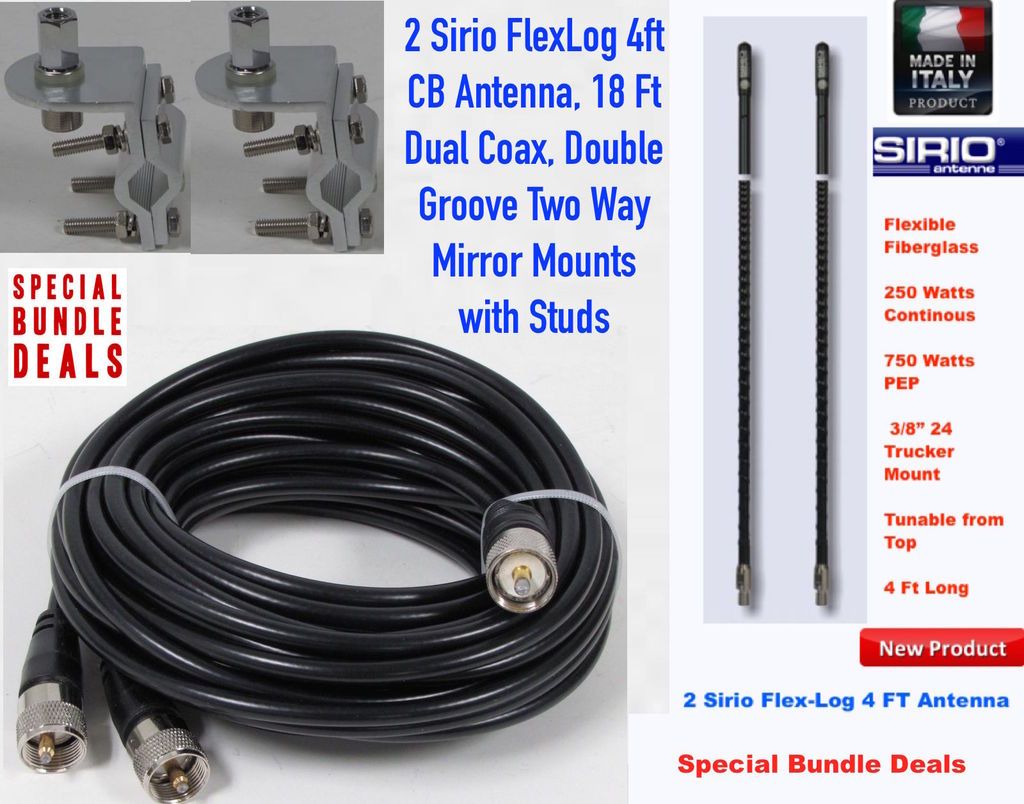 2 Sirio FLEXLOG 4 High Performance CB Antenna, 18FT DUAL COAX