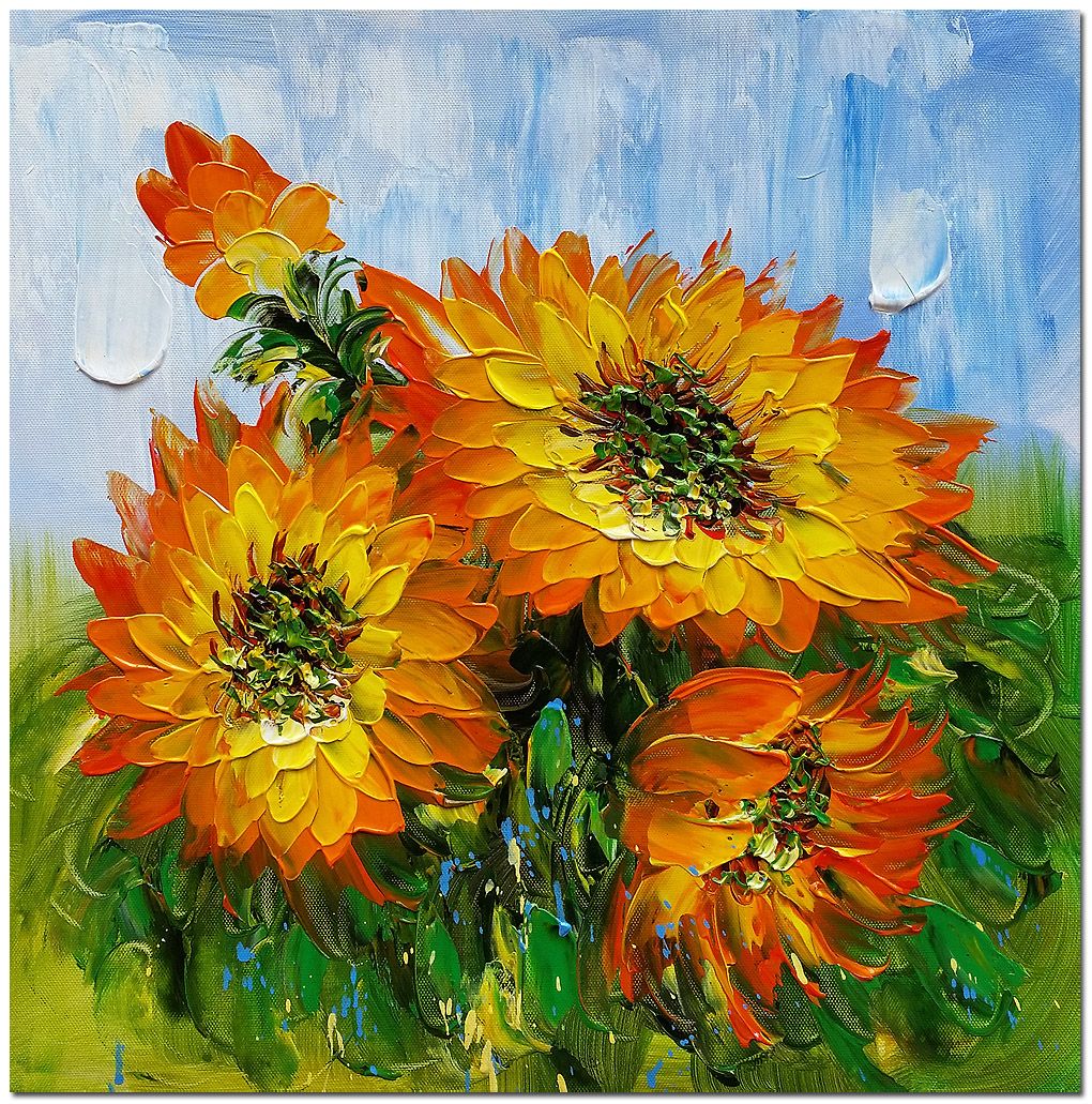 Hand Painted Sunflower Oil Painting On Canvas Impressionist Flower