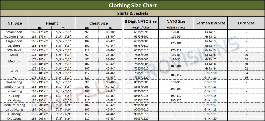 german army tropentarn camouflage shirt choice of sizes german waist size chart