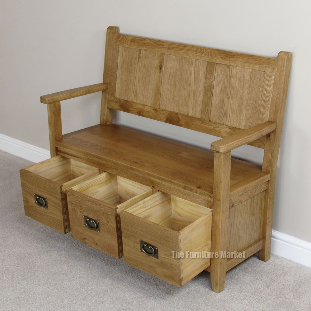 Cheshire Oak Monks Bench Hall Seating Shoe Storage Rustic Furniture