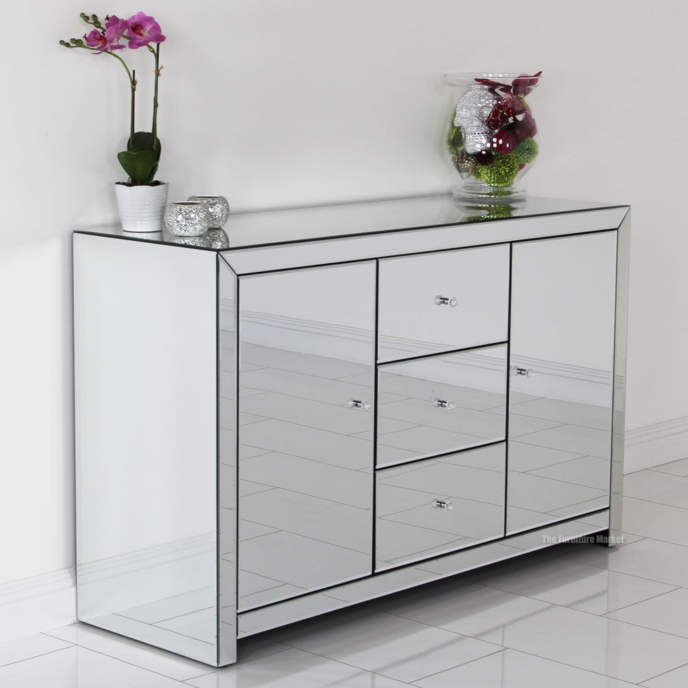 Mirrored Glass Large Sideboard Dresser Cupboard Furniture TFM6
