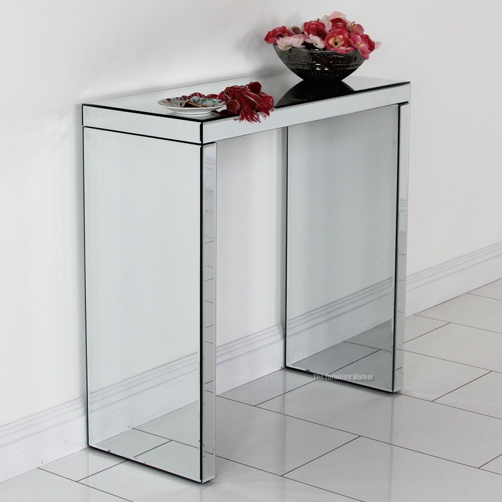 Compact Mirrored Glass Console Hall Table Modern Furniture