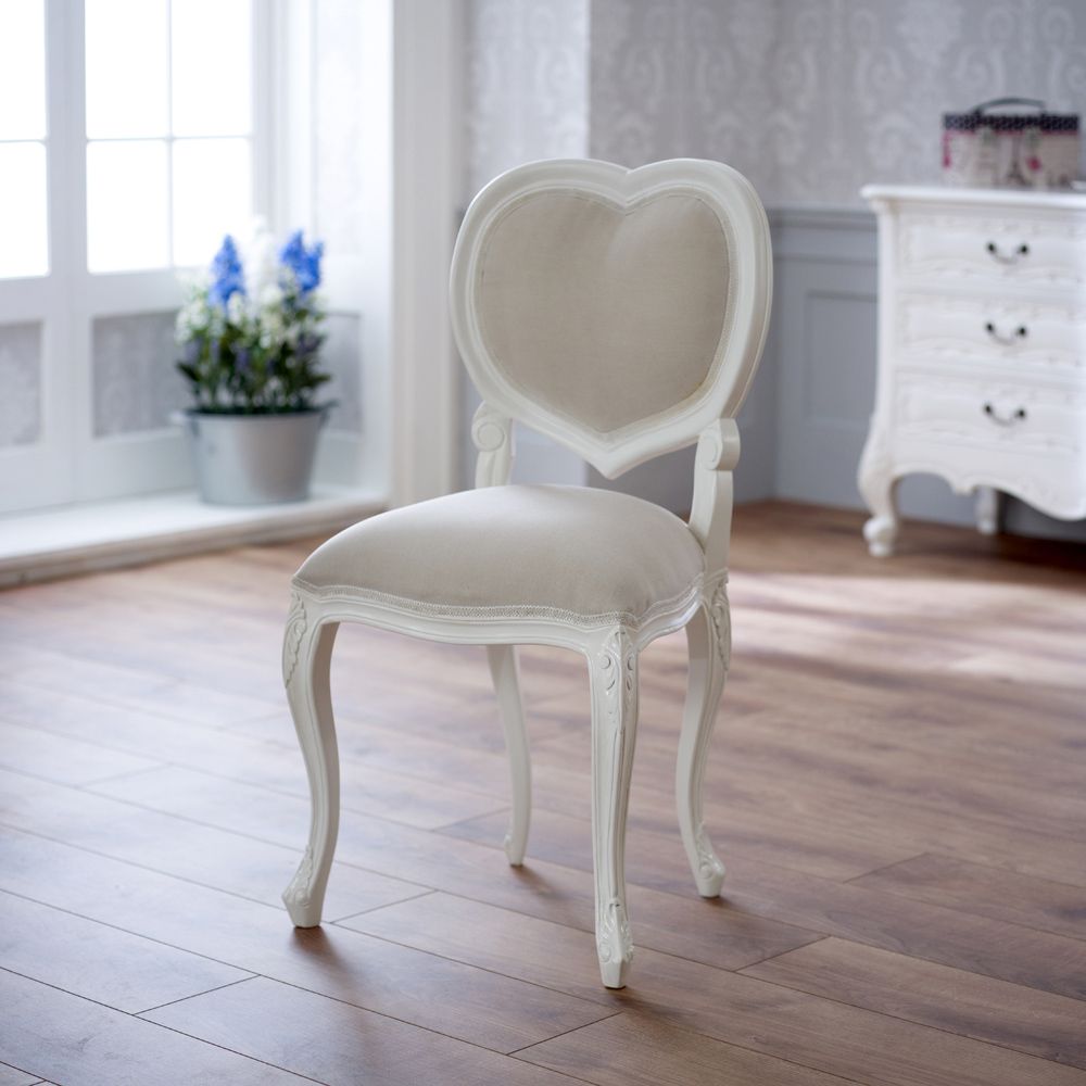 French Chateau White Painted Carved Heart Chair Dressing Table Bedroom
