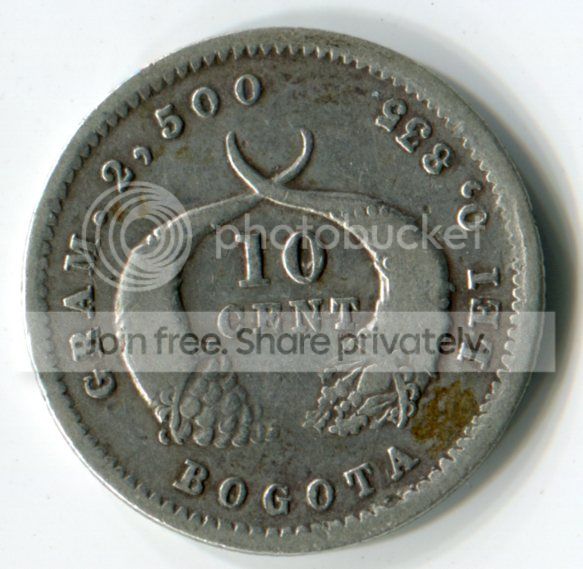 有关以下物品的详细资料: colombia 10 centavos 1879 bogota (#p544)