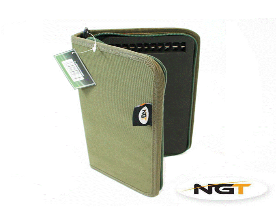 NEW GREEN STIFF ZIP CARP FISHING RIG WALLET + 20 PINS 940 NGT RIG