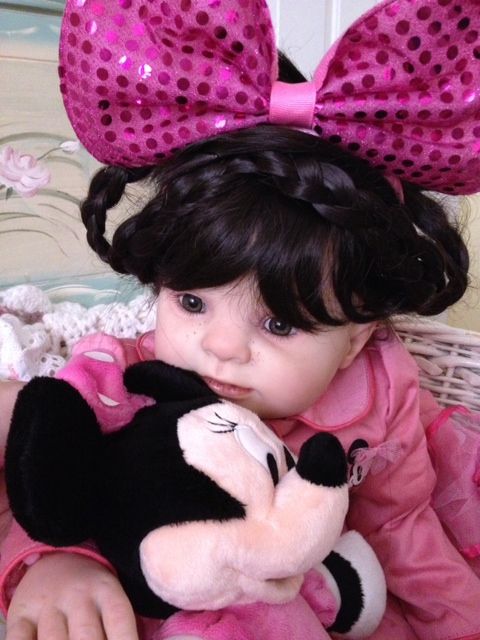 Reborn Baby Girl Toddler"Minnie Mouse" Gorgeous Designer EXTRAS Long Black Hair