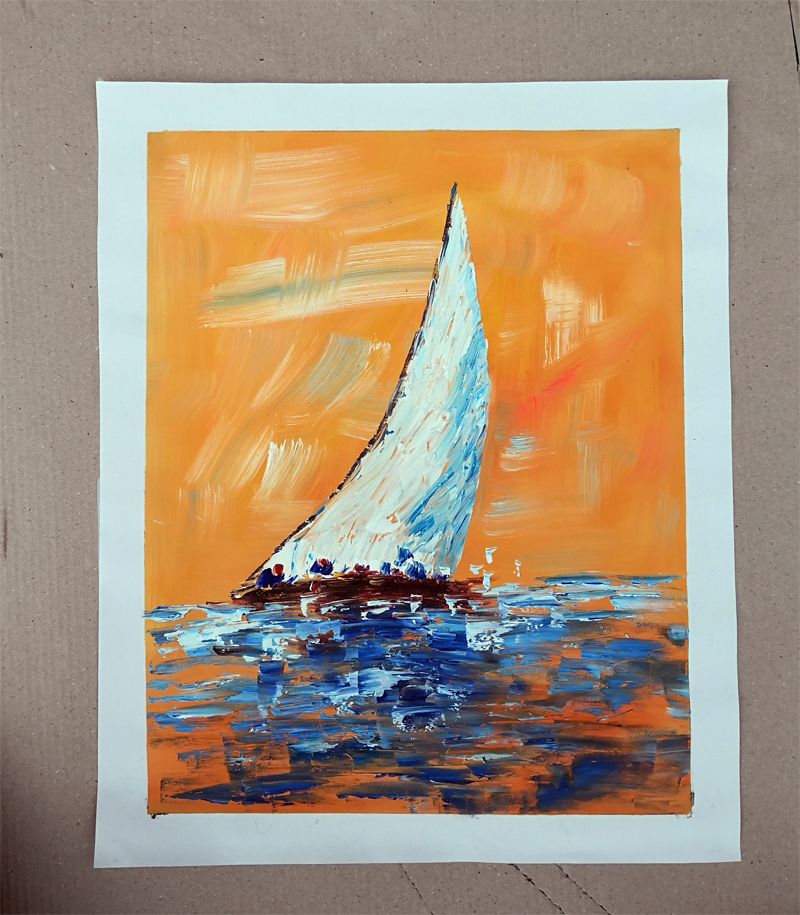Harbored Boats 24x16/" Hand Painted Impressionist Boat Oil Painting On Canvas