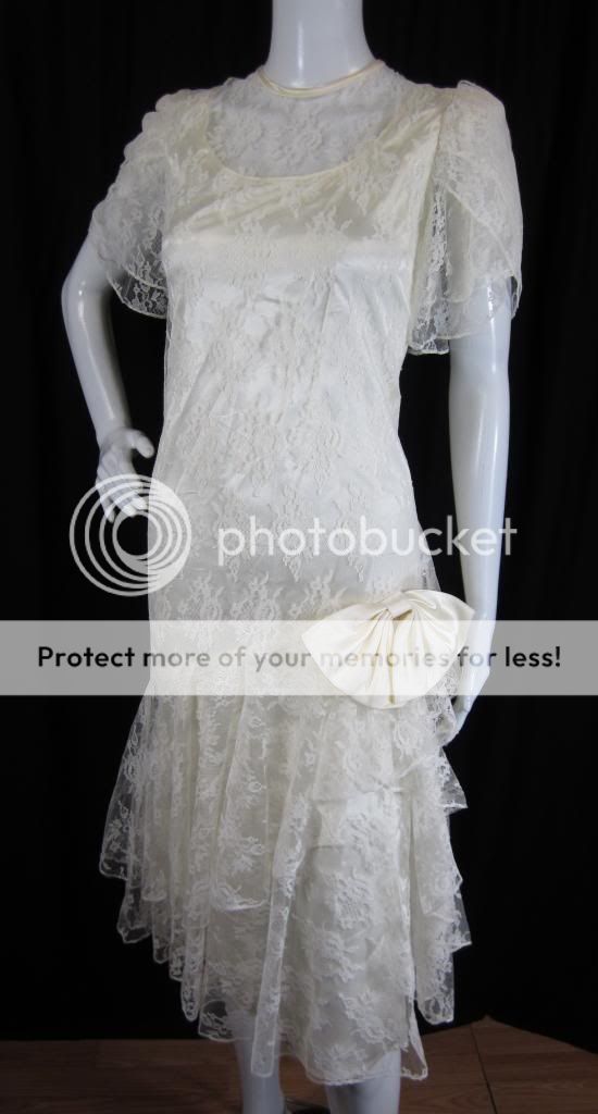 Vintage 1980s Does 1920s Flapper Style Wedding White Lace Bow Prom