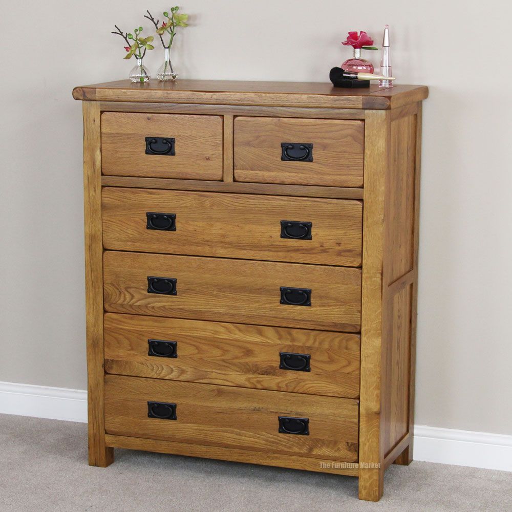 Rustic Oak 2 Over 4 Drawer Chest - Storage Country Solid Bedroom ...